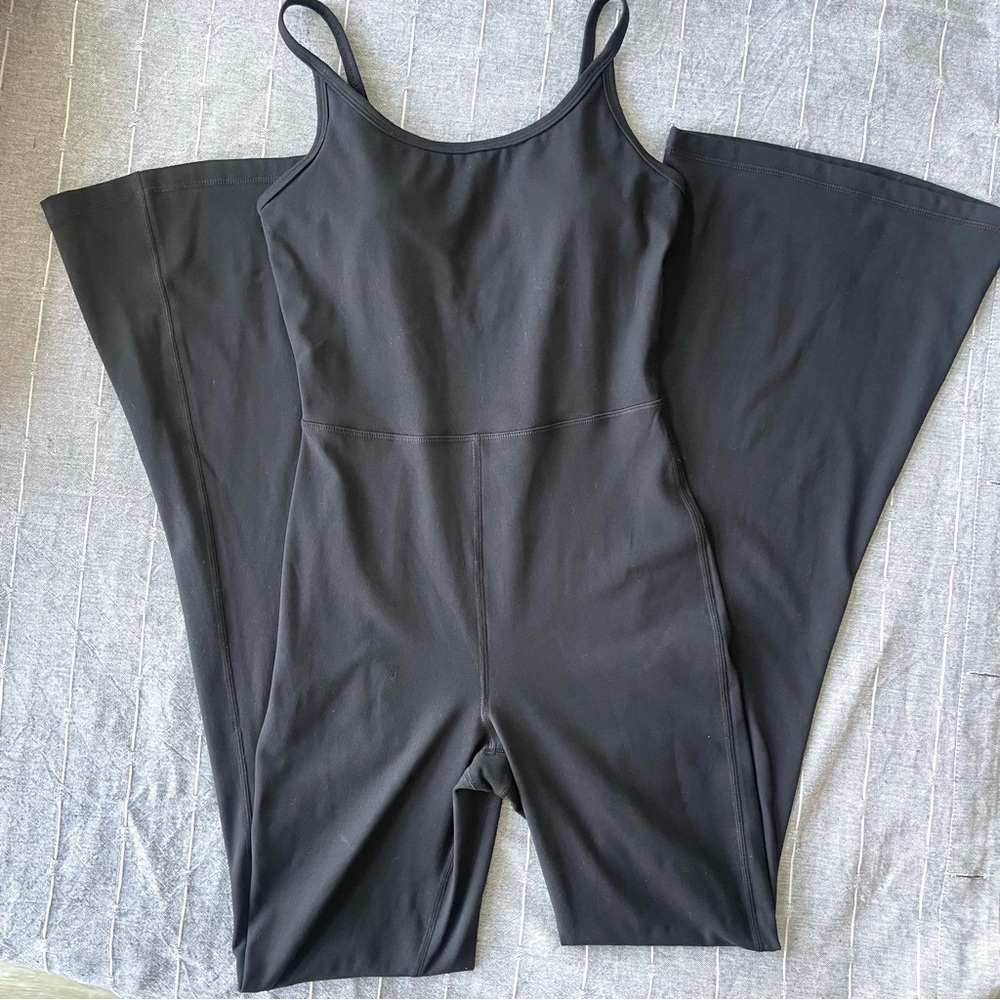 Yogalicious One-Piece Bodysuit Lux Black Flare Leg Jumpsuit size XS